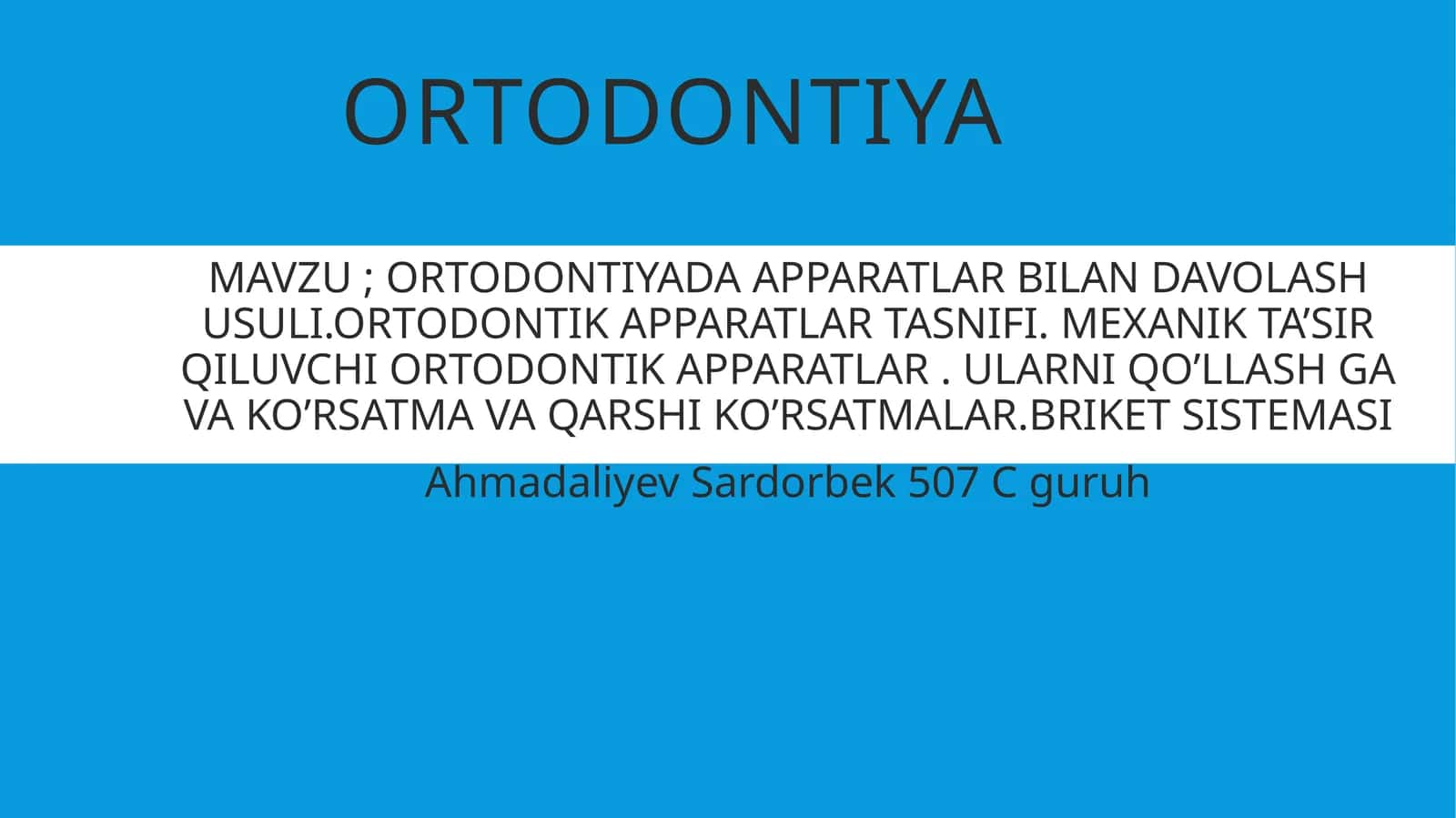 Ortodontiyada apparatlar bilan davolash usullari ortondik apparatlar tasnifi.mexanik ta'sir qiluvchi apparatlar.