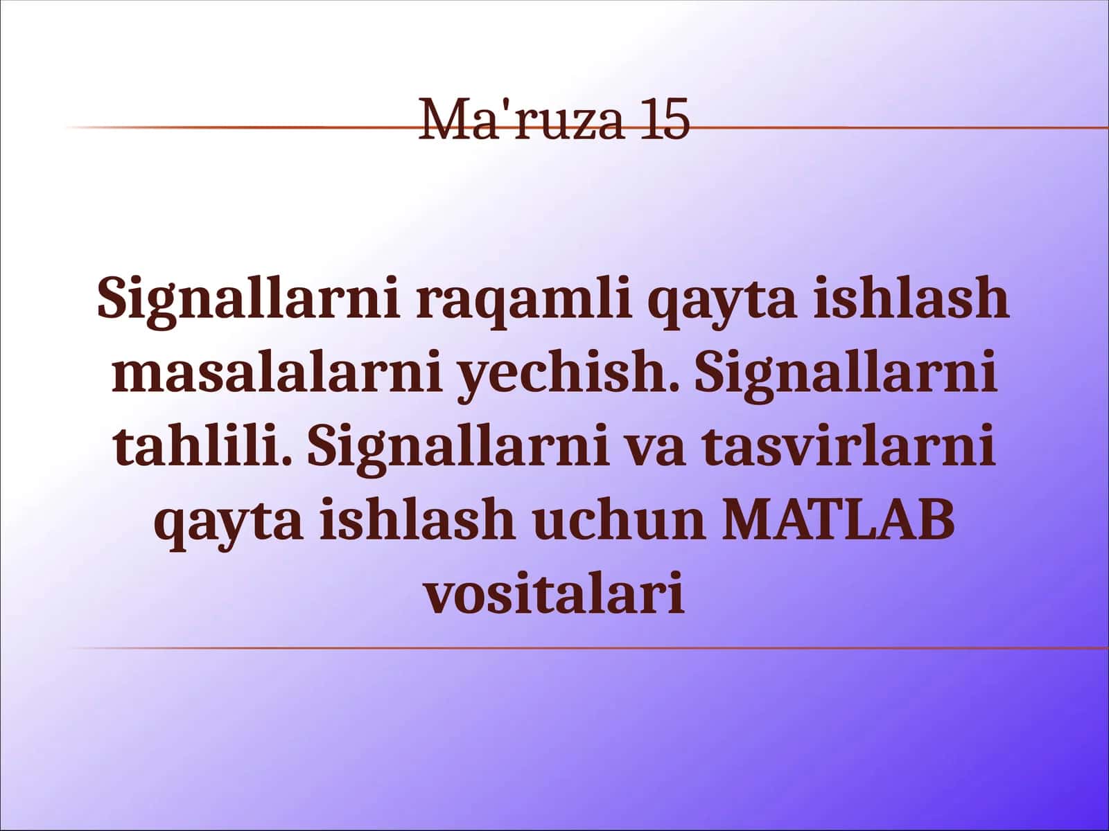 signalli masalalarni qayta ishlash misollarini yechish