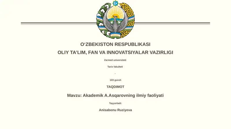 Akademik A.Asqarovning ilmiy faoliyati