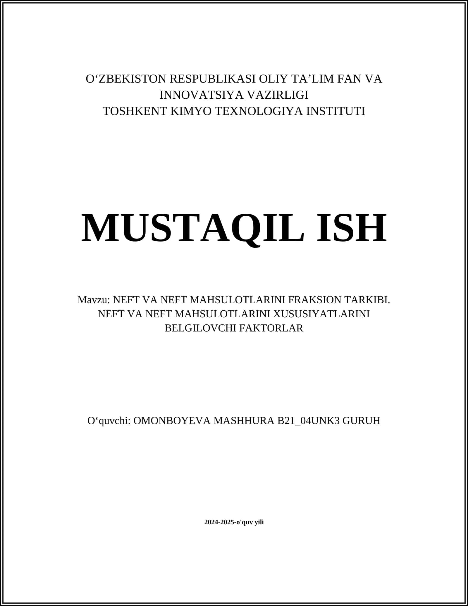 NEFT VA UNING FRAKSION TARKIBI