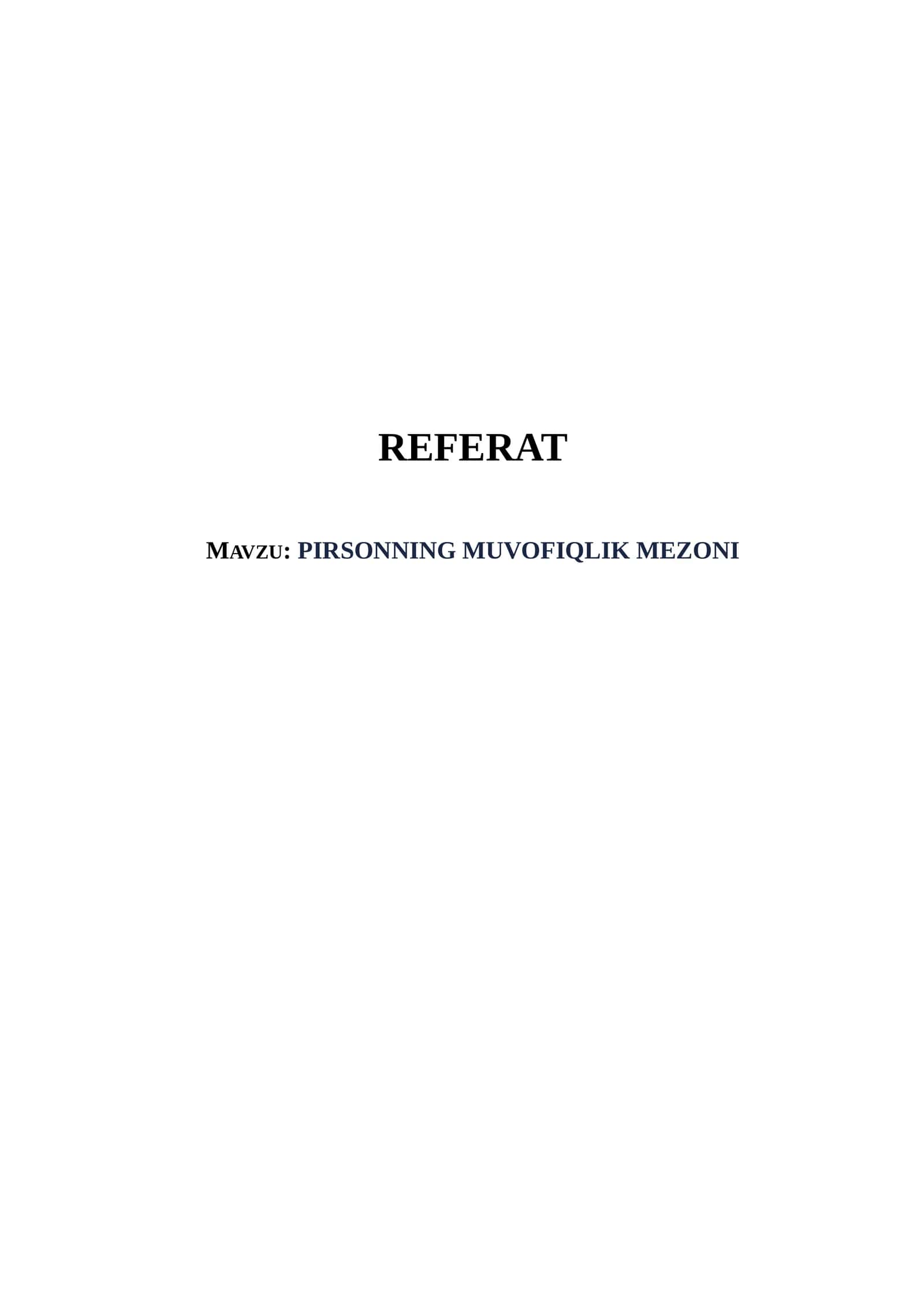 PIRSONNING MUVOFIQLIK MEZONI