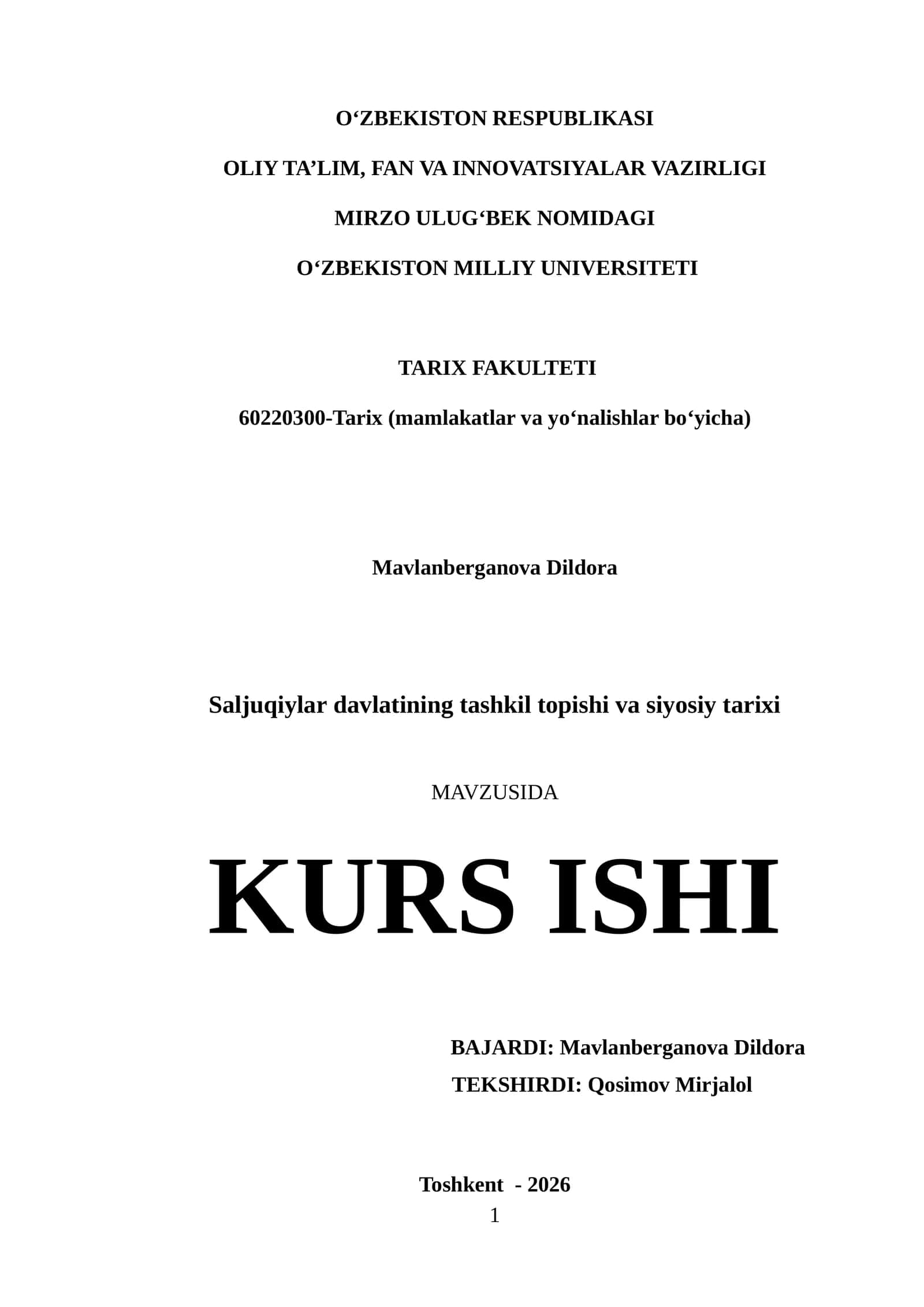 Saljuqiylar davlatining tashkil topishi va siyosiy tarixi
