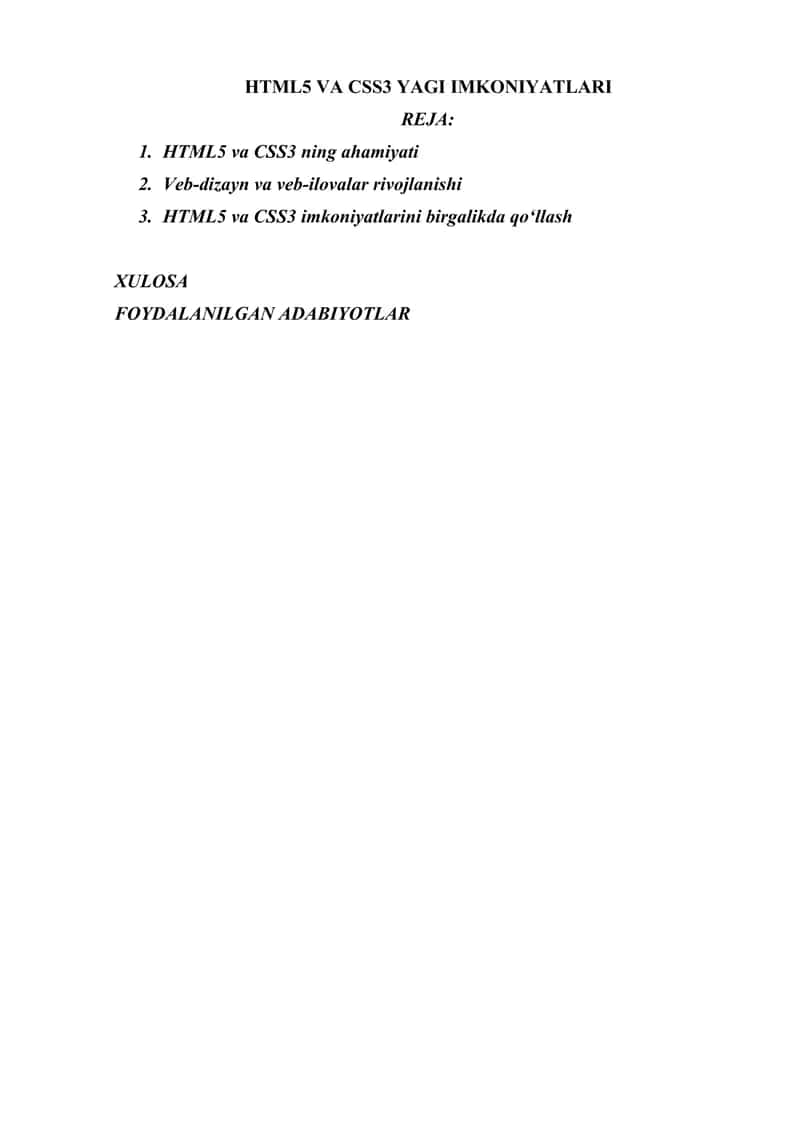 HTML5 VA CSS3 YAGI IMKONIYATLARI