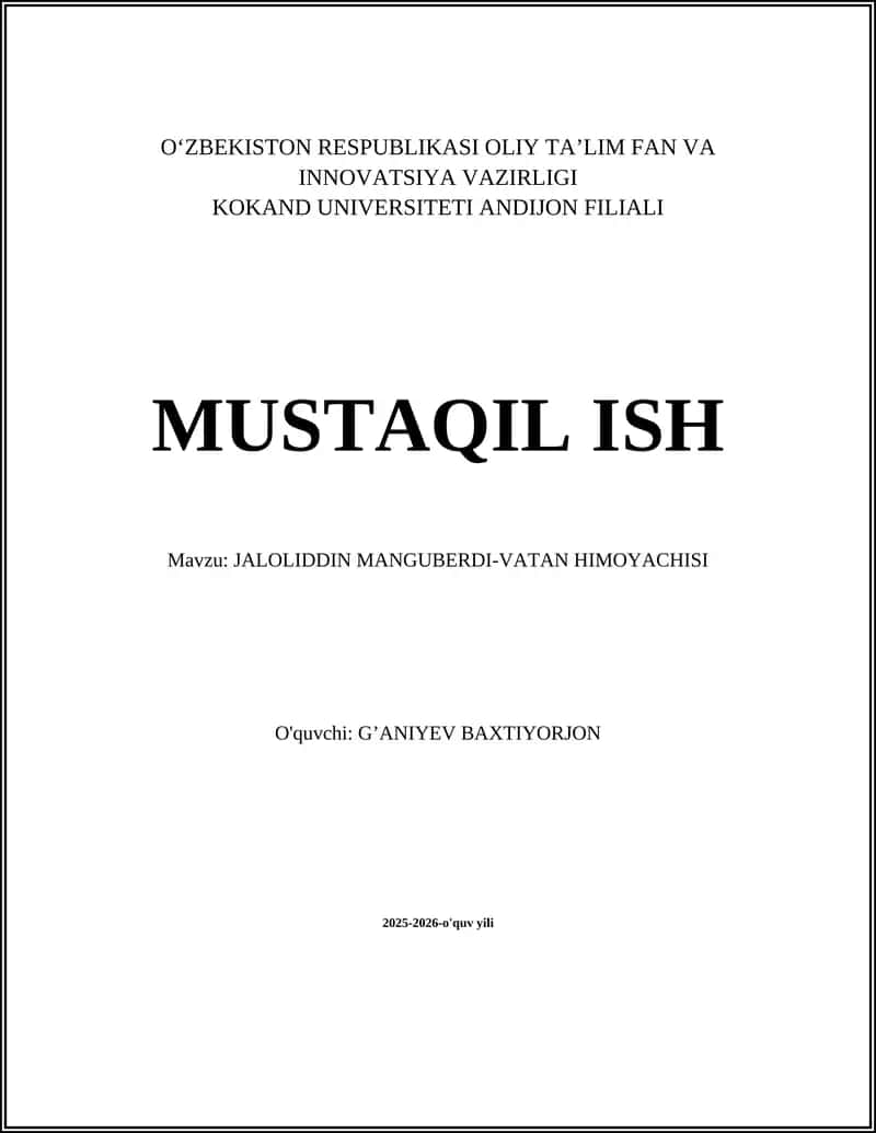 JALOLIDDIN MANGUBERDI-VATAN HIMOYACHISI