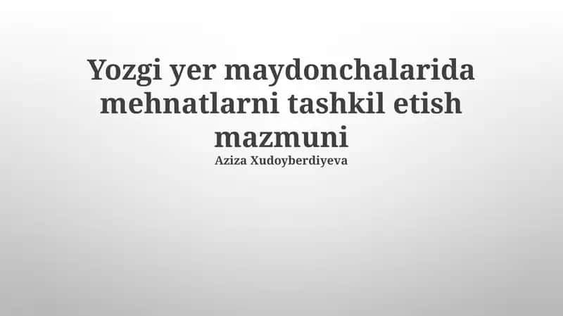 Yozgi yer maydonchalarida mehnatlarni tashkil etish mazmuni