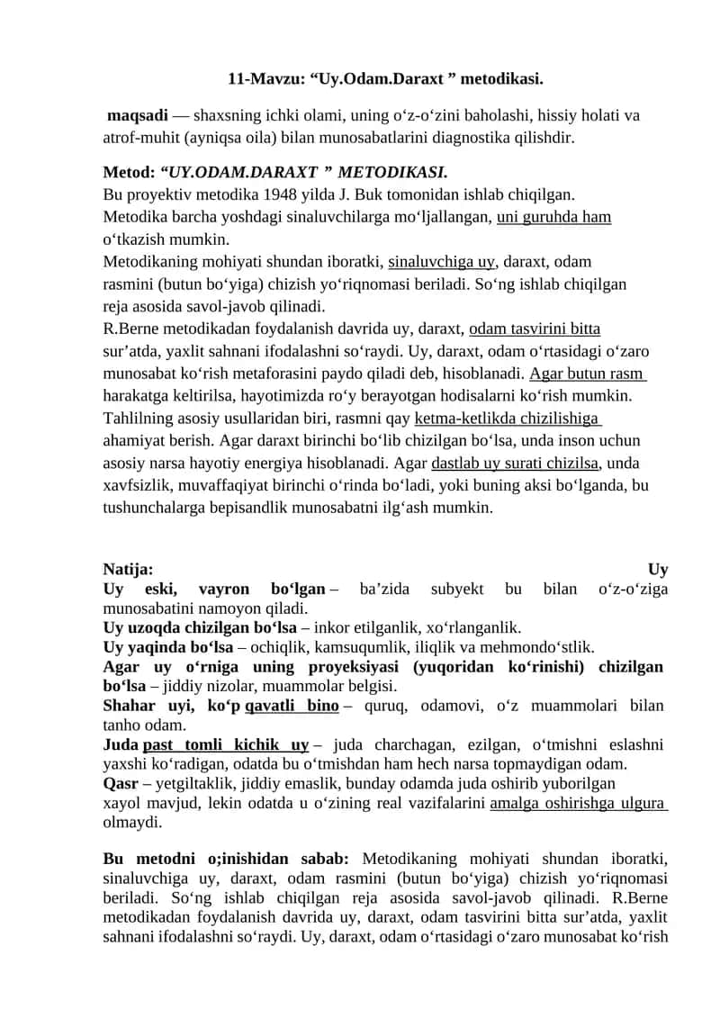 uy-odam daraxt metodikasi