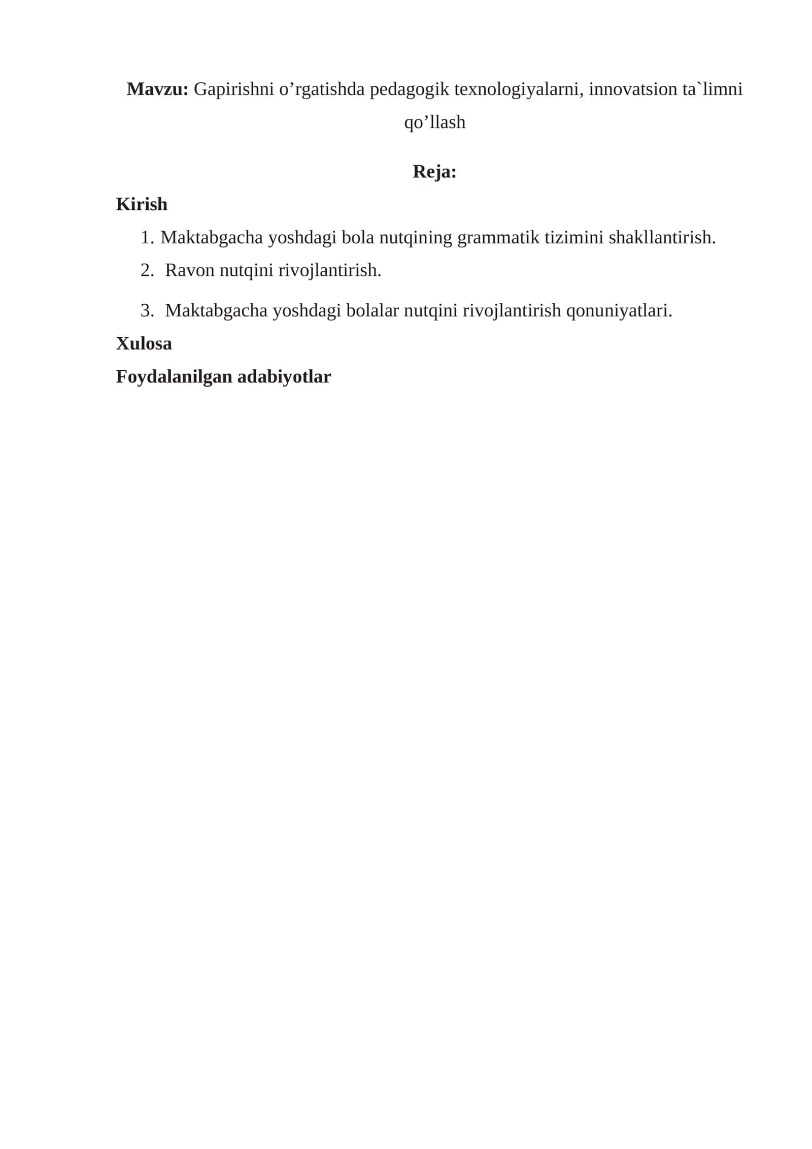 Maktabgacha yoshdagi bola nutqining grammatik tizimini shakllantirish