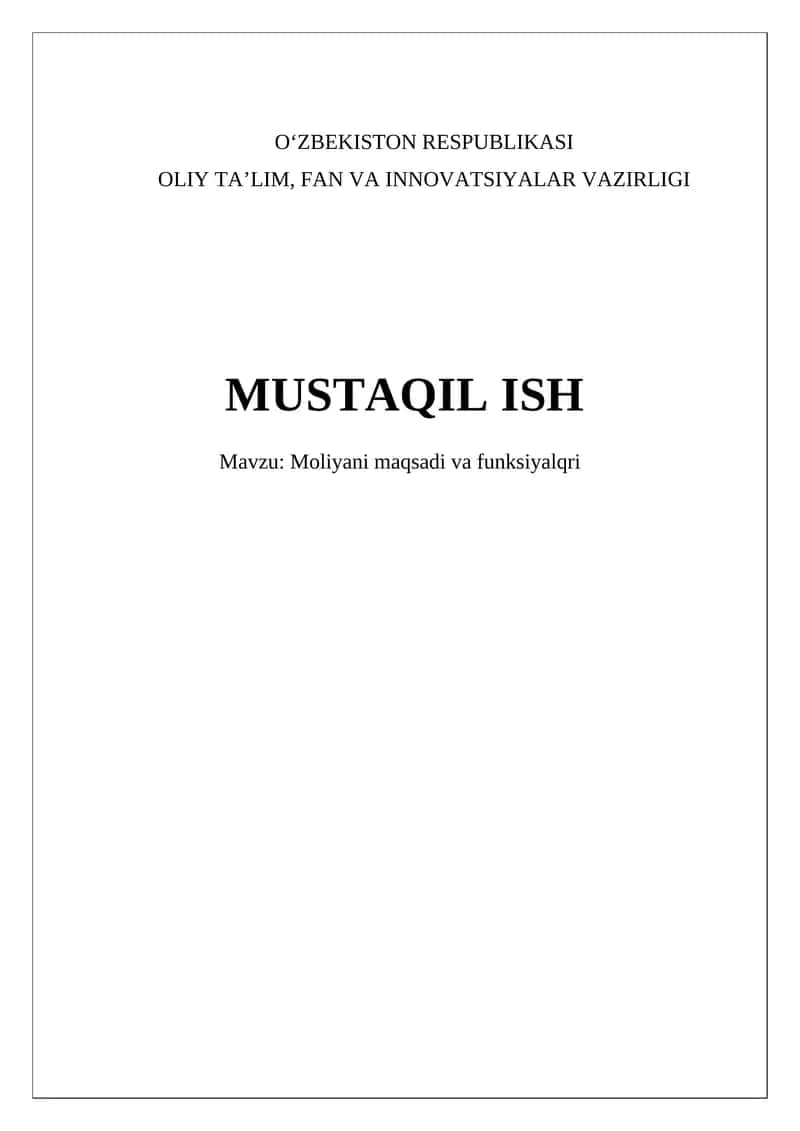 Moliyani maqsadi va funksiyalqri