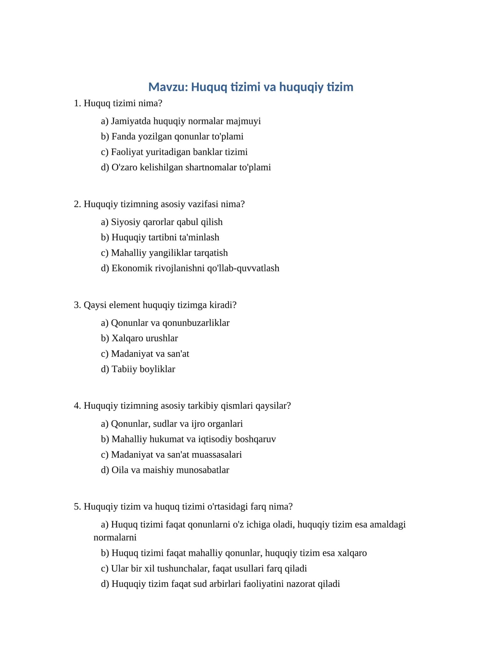 Huquq tizimi va huquqiy tizim