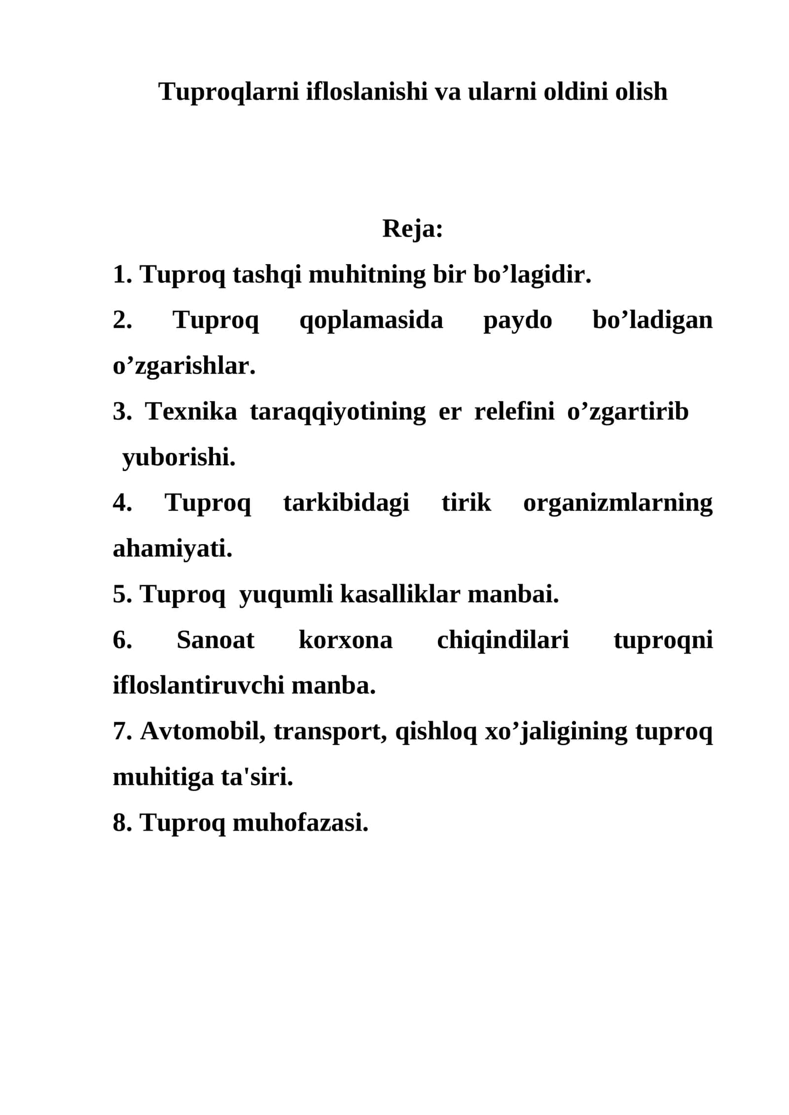 Tuproqlarni ifloslanishi va ularni oldini olish