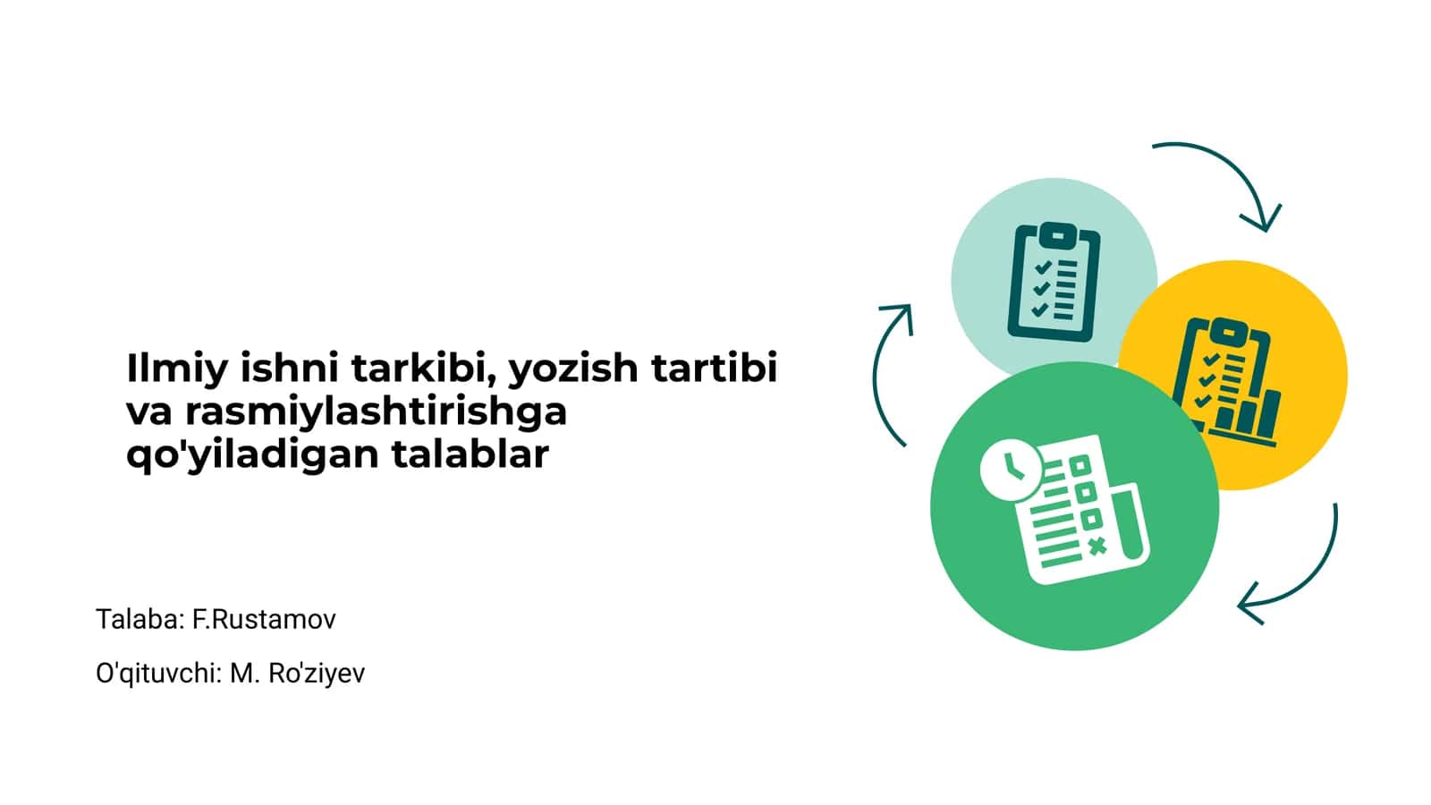 Ilmiy ishni tarkibi, yozish tartibi va rasmiylashtirishga qo'yiladigan talablar