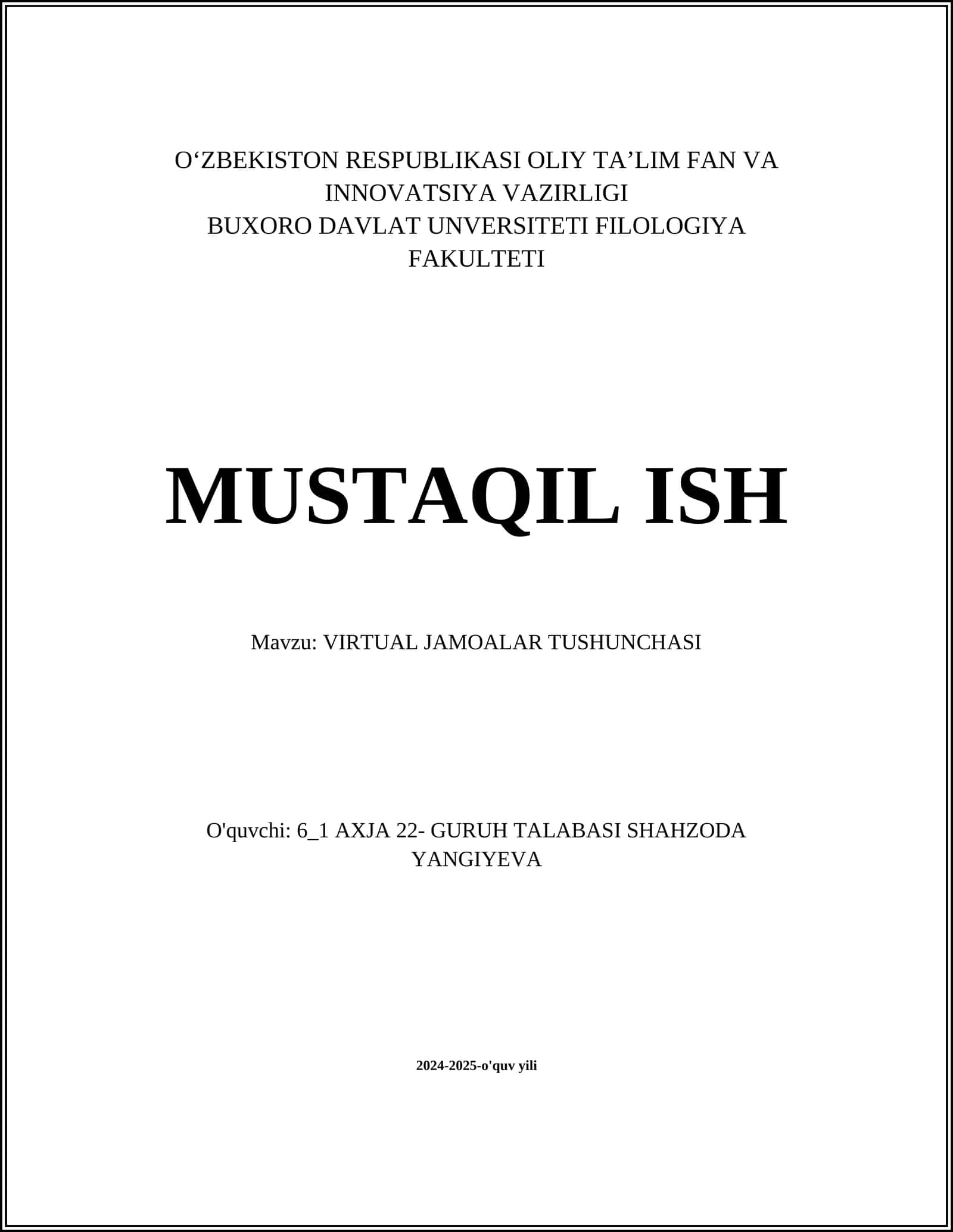 VIRTUAL JAMOALAR TUSHUNCHASI