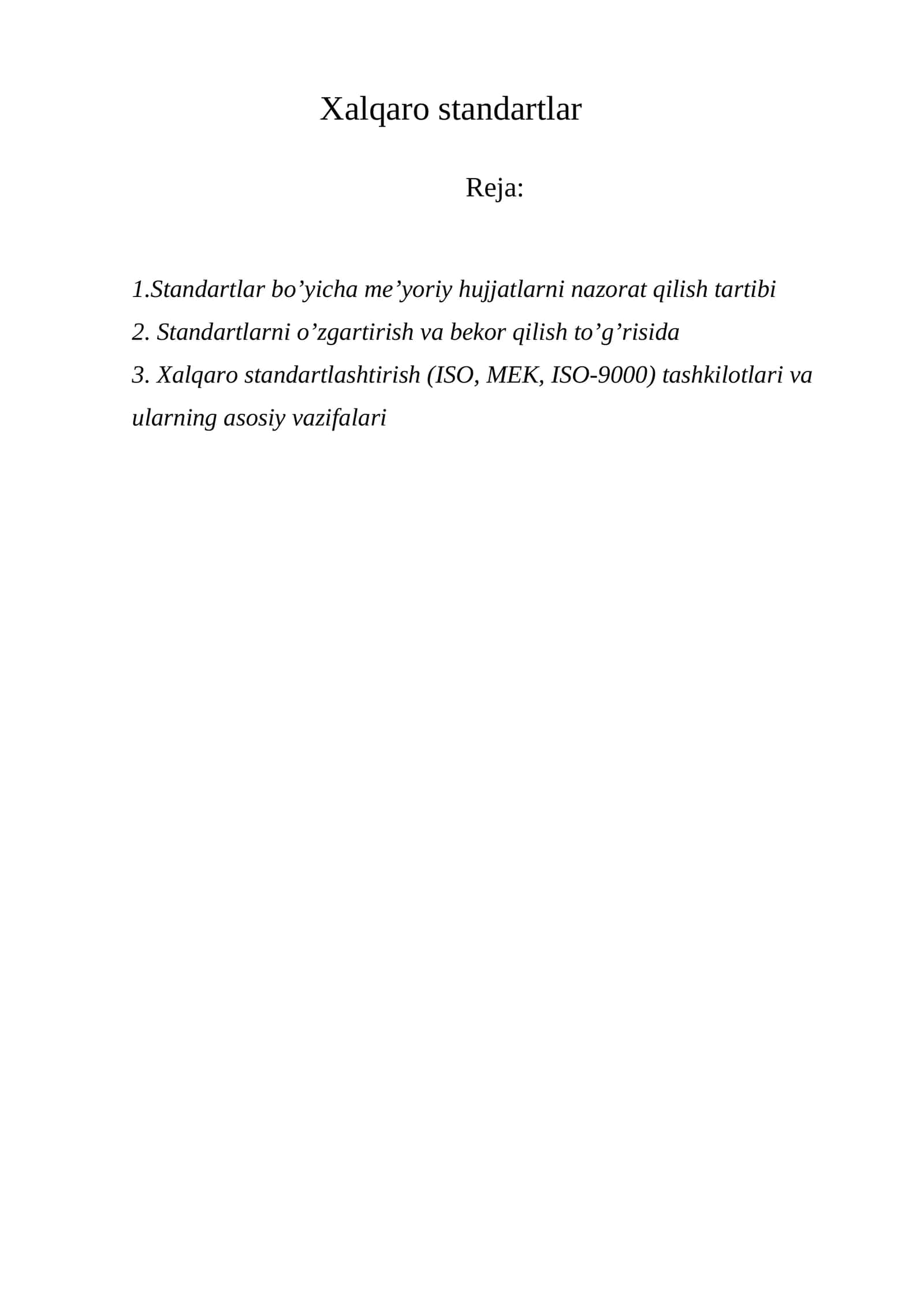 Xalqaro standartlar
