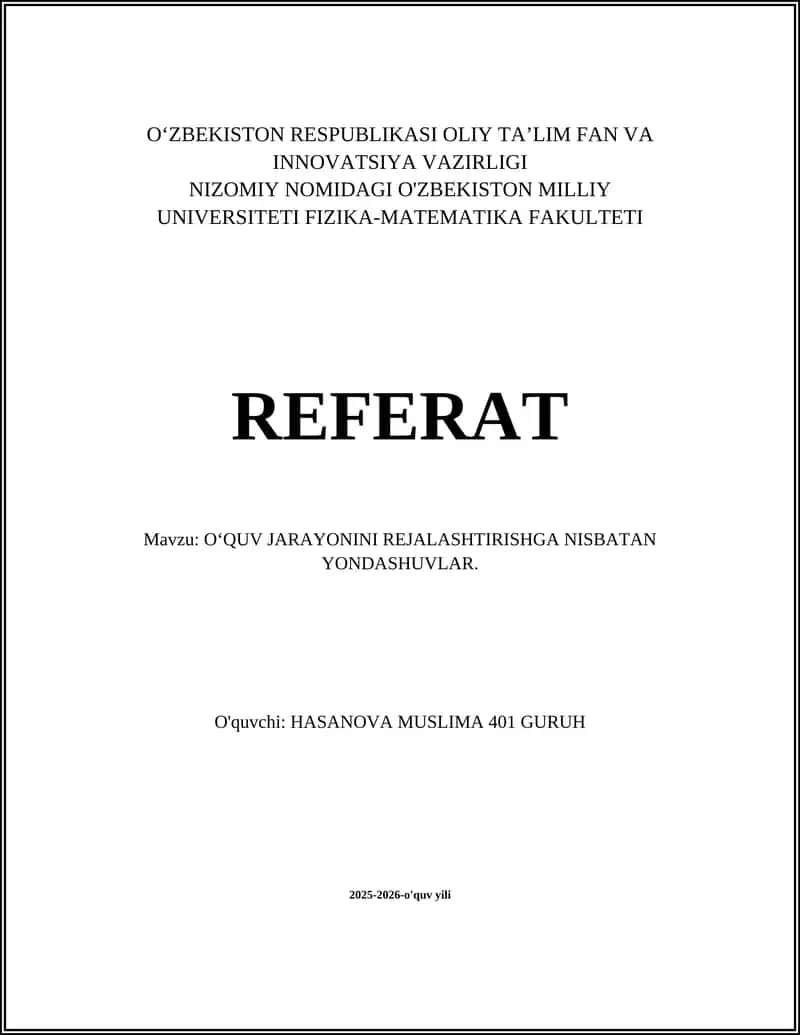 O'quv jarayonini rejalashtirishga nisbatan yondashuvlar