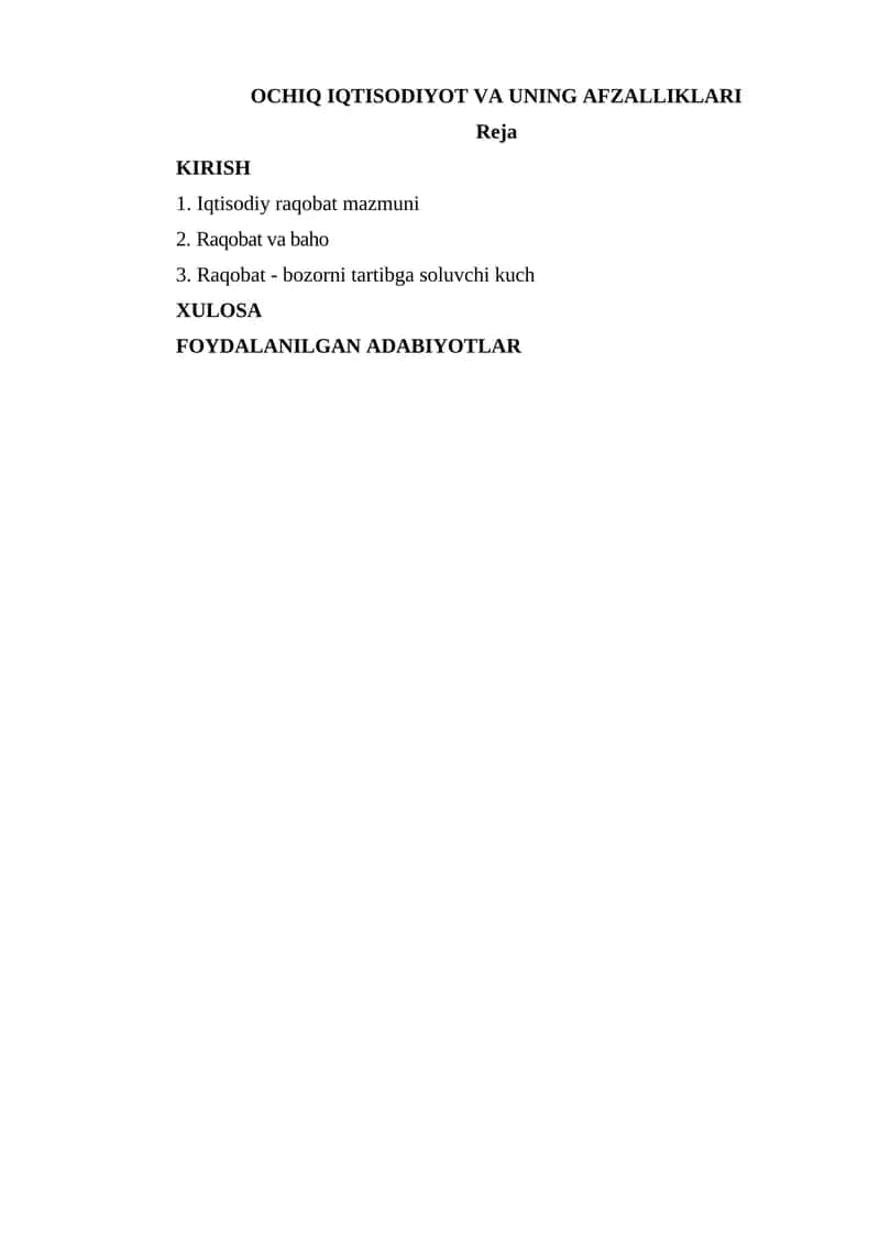 OCHIQ IQTISODIYOT VA UNING AFZALLIKLARI