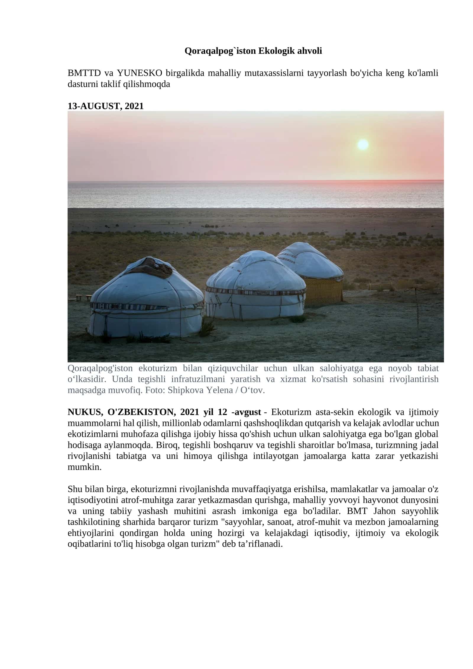 Qoraqalpog`iston Ekologik ahvoli