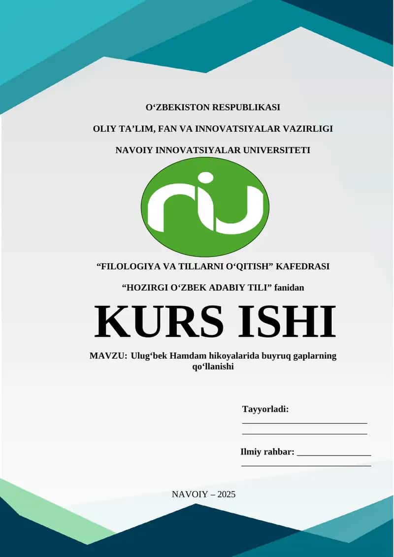 Ulug‘bek Hamdam hikoyalarida buyruq gaplarning qo‘llanishi
