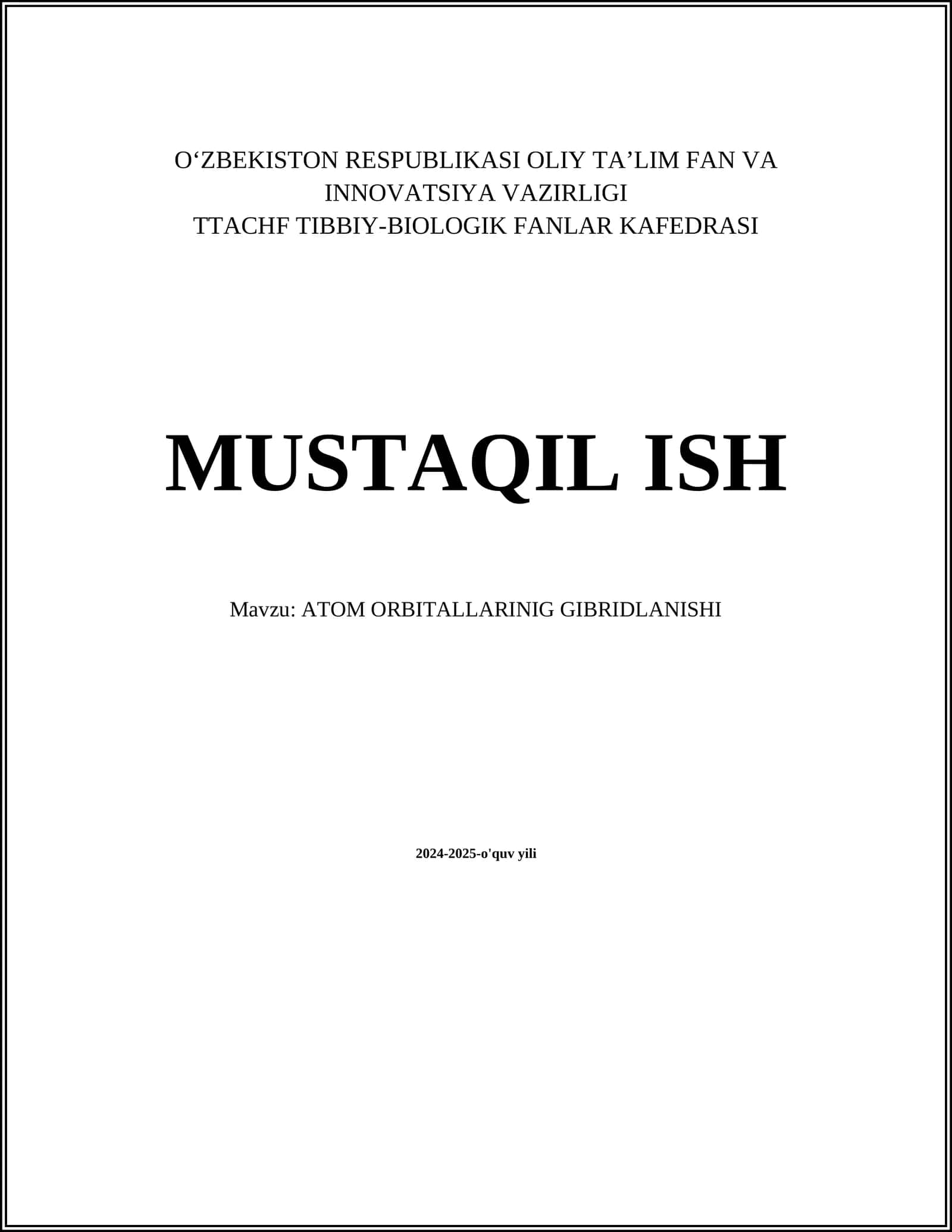 ATOM ORBITALLARINIG GIBRIDLANISHI