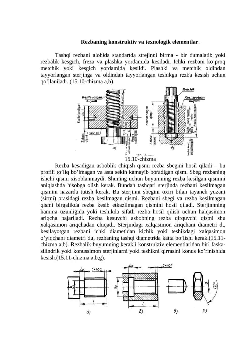Rezbaning konstruktiv va texnologik elementlar.