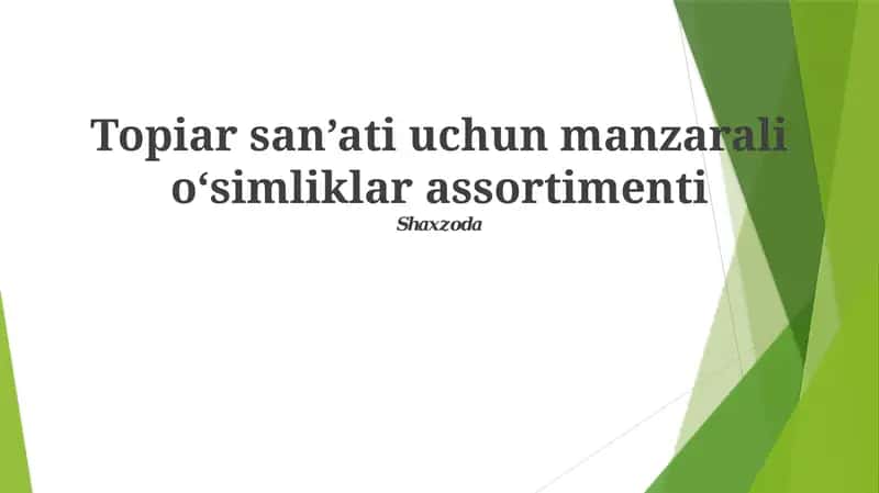 Topiar san’ati uchun manzarali o‘simliklar assortimenti