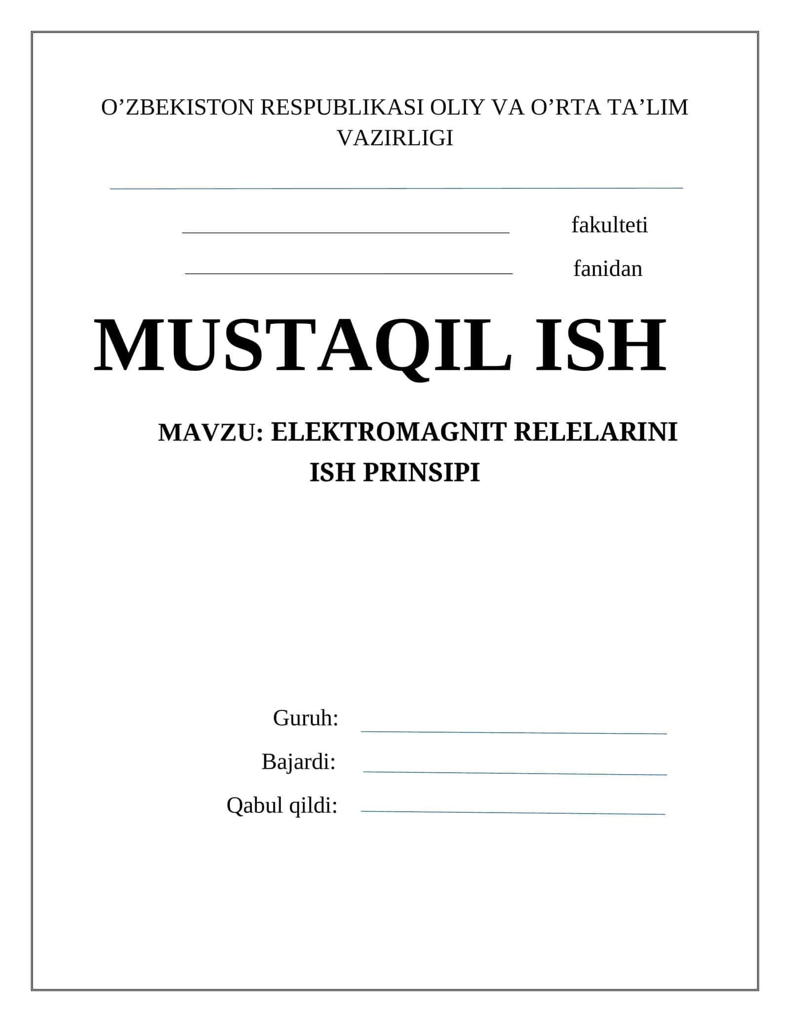 ELEKTROMAGNIT RELELARINI ISH PRINSIPI