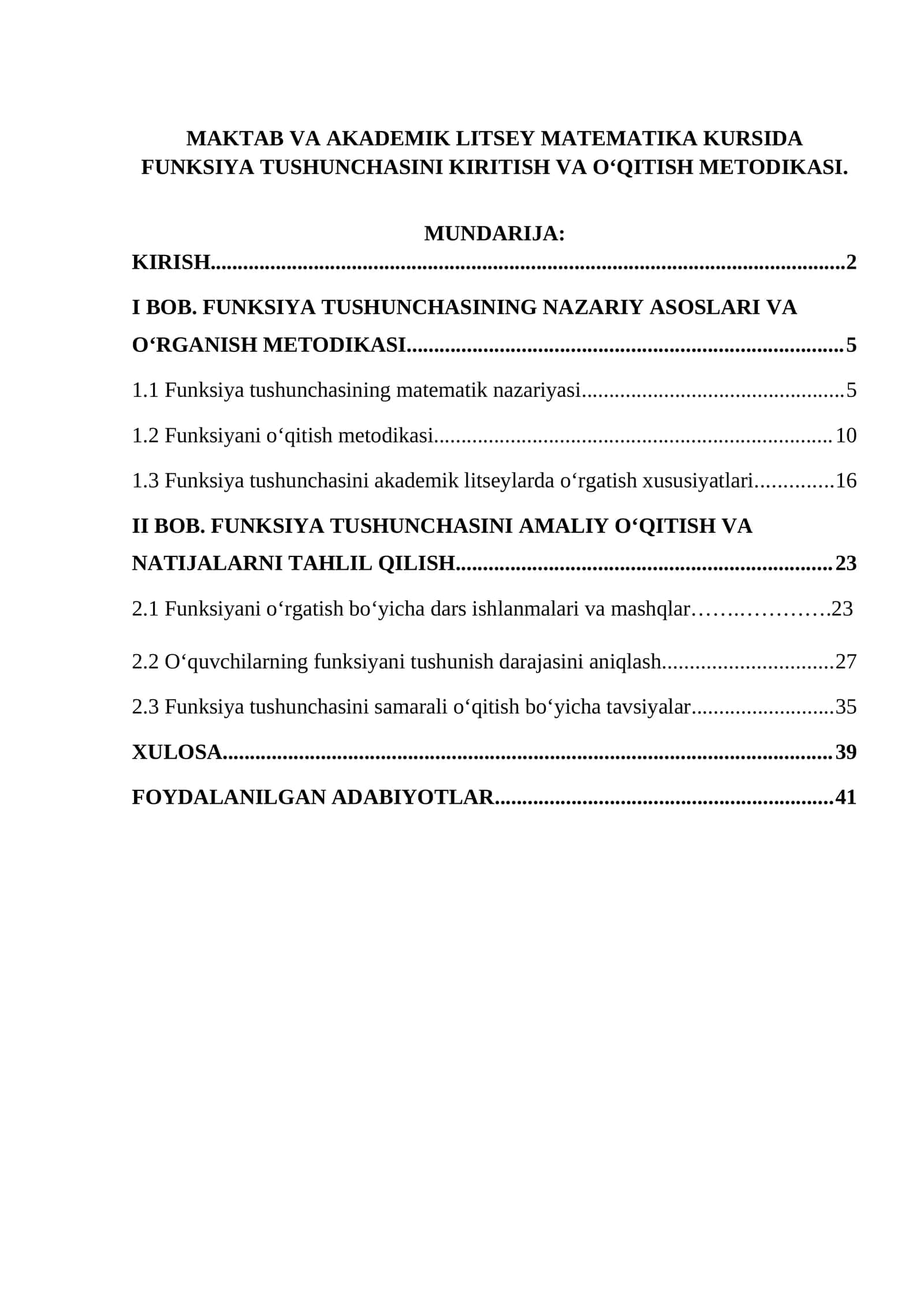 MAKTAB VA AKADEMIK LITSEY MATEMATIKA KURSIDA FUNKSIYA TUSHUNCHASINI KIRITISH VA O‘QITISH METODIKASI