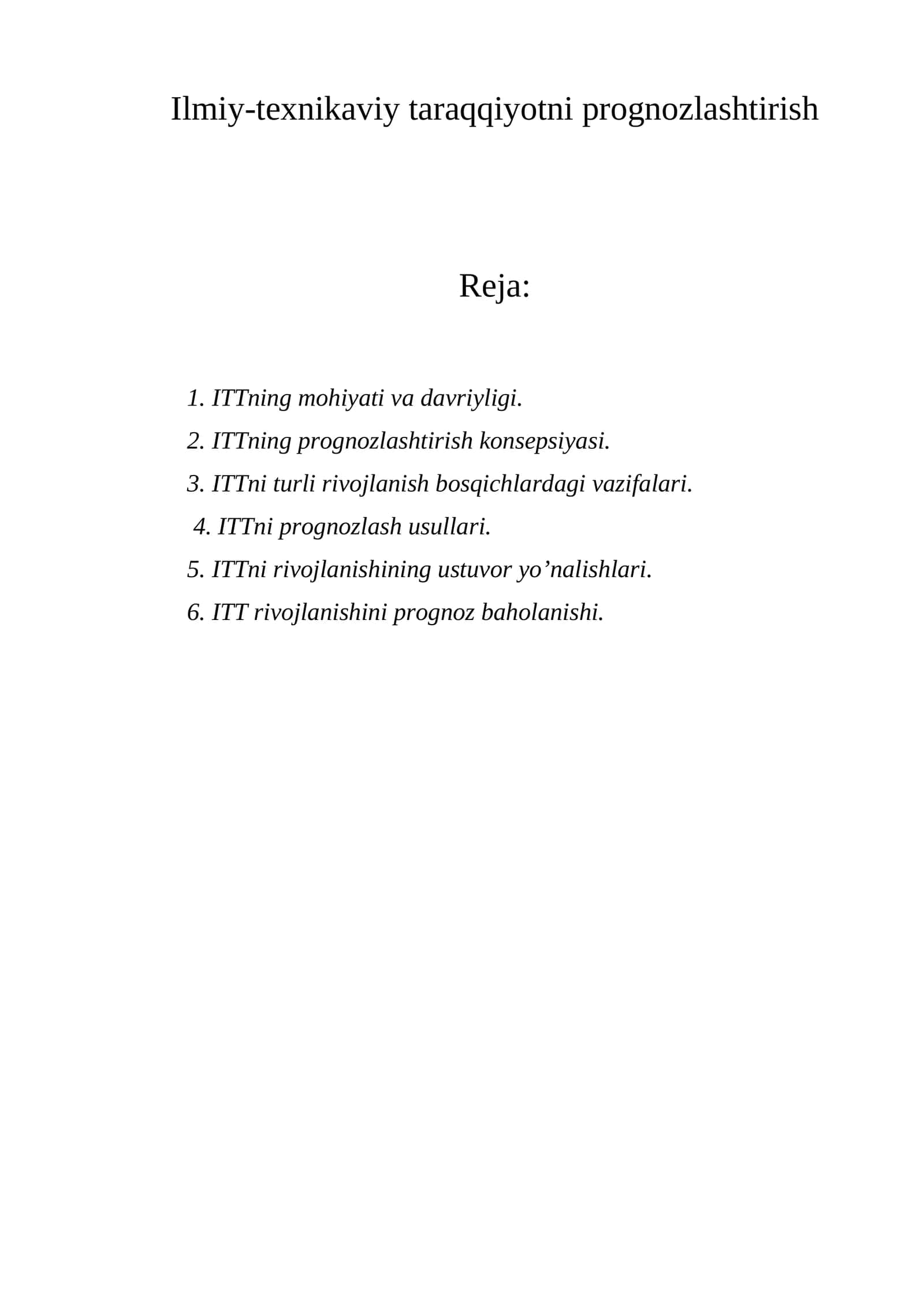 ITTni rivojlanishini prognozlash