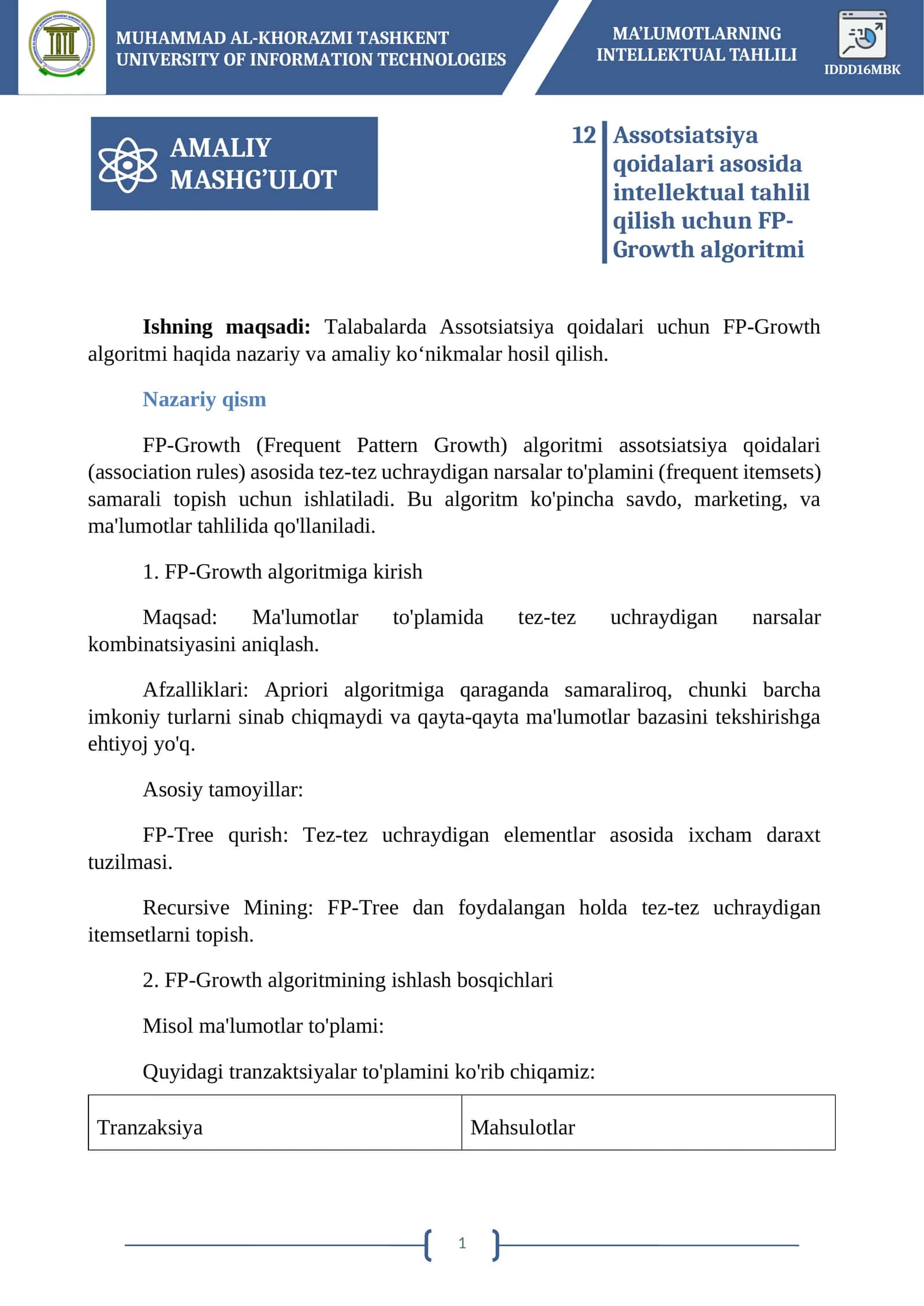MA’LUMOTLARNING INTELLEKTUAL TAHLILI