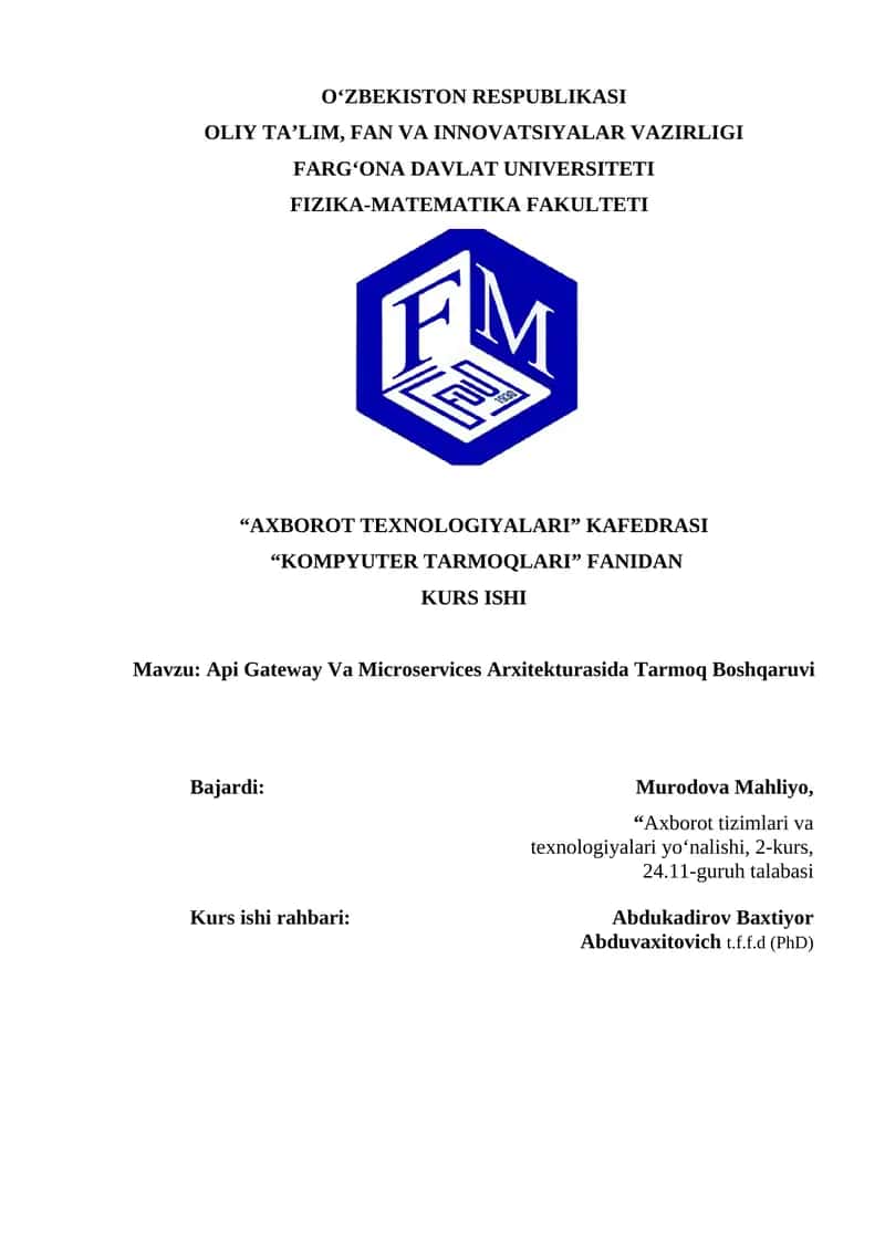 Api Gateway Va Microservices Arxitekturasida Tarmoq Boshqaruvi