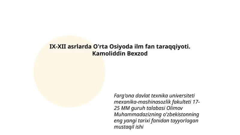 O'zbekistonning eng yangi tarixi fanidan tayyorlagan mustaqil ish
