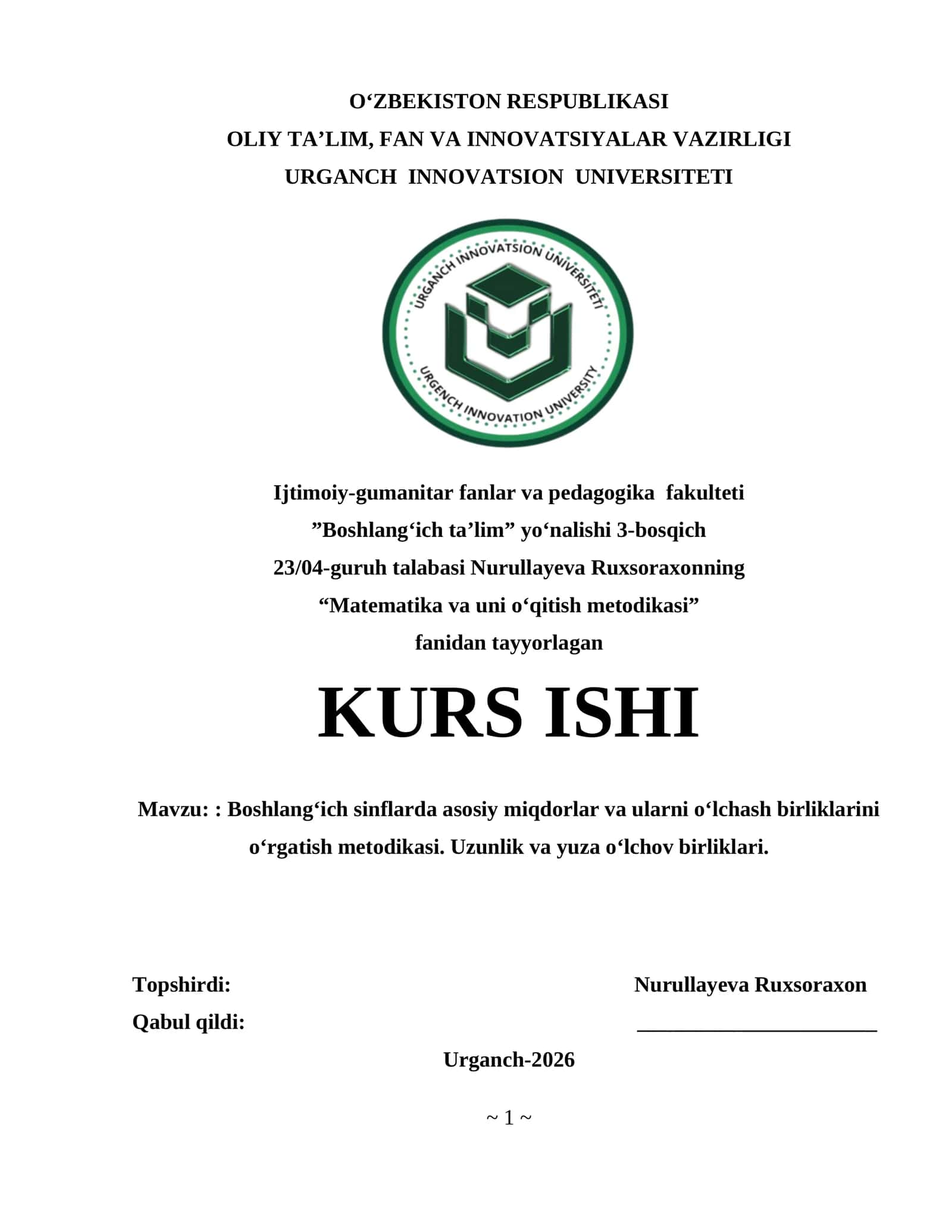 Boshlang‘ich sinflarda asosiy miqdorlar va ularni o‘lchash birliklarini o‘rgatish metodikasi. Uzunlik va yuza o‘lchov birliklari