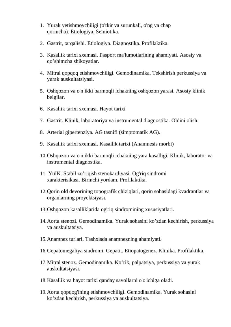 Yurak yetishmovchiligi (o'tkir va surunkali, o'ng va chap qorincha)