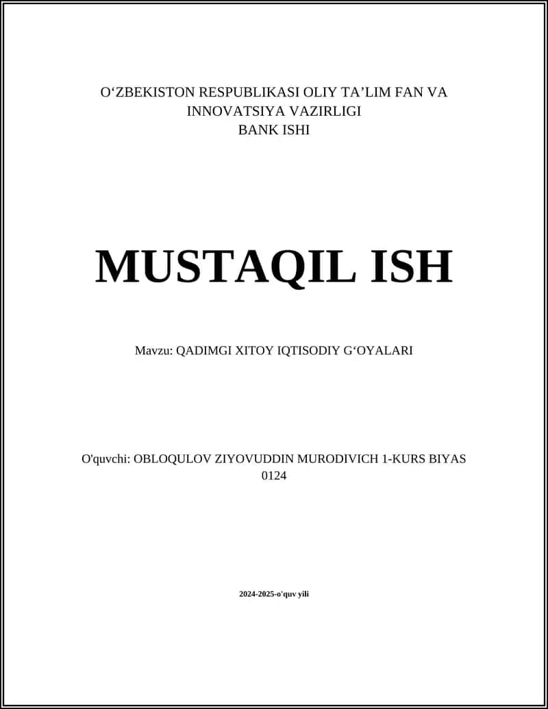 QADIMGI XITOY IQTISODIY G‘OYALARI