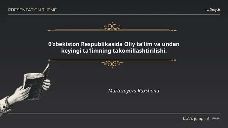 Oʻzbekiston Respublikasida Oliy ta'lim va undan keyingi ta'limning takomillashtirilishi. Murtozayeva Ruxshona