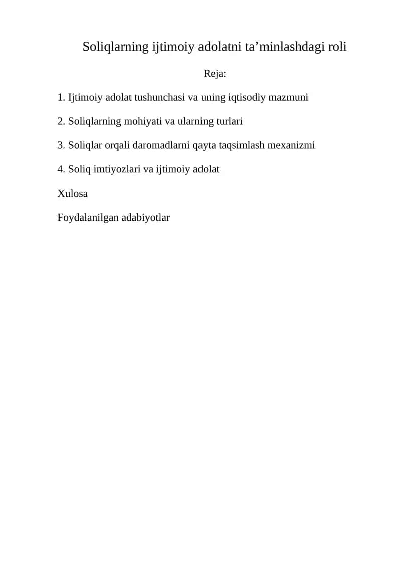 Ijtimoiy adolatni ta’minlashdagi roli