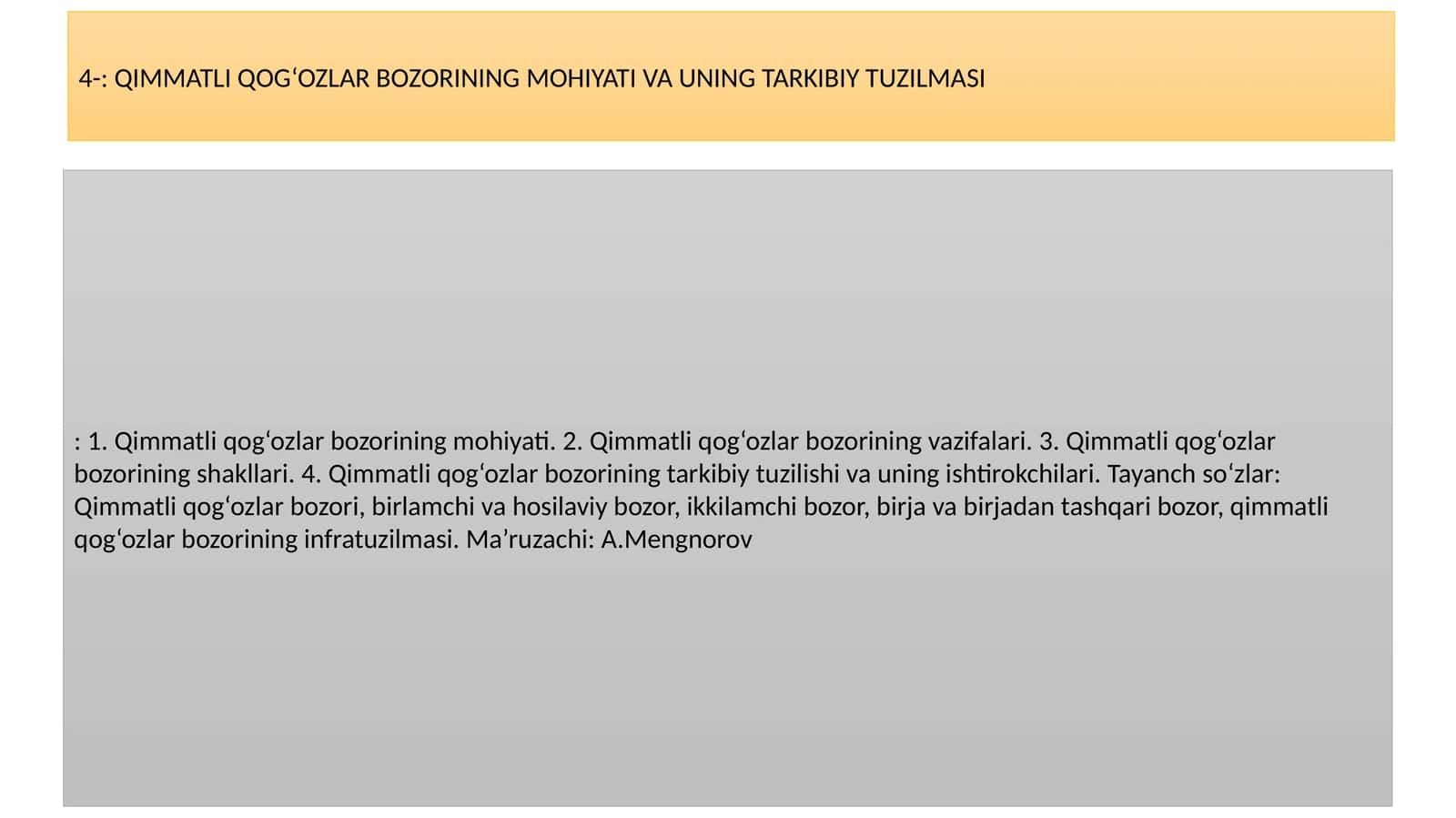 QIMMATLI QOG‘OZLAR BOZORINING MOHIYATI VA UNING TARKIBIY TUZILMASI