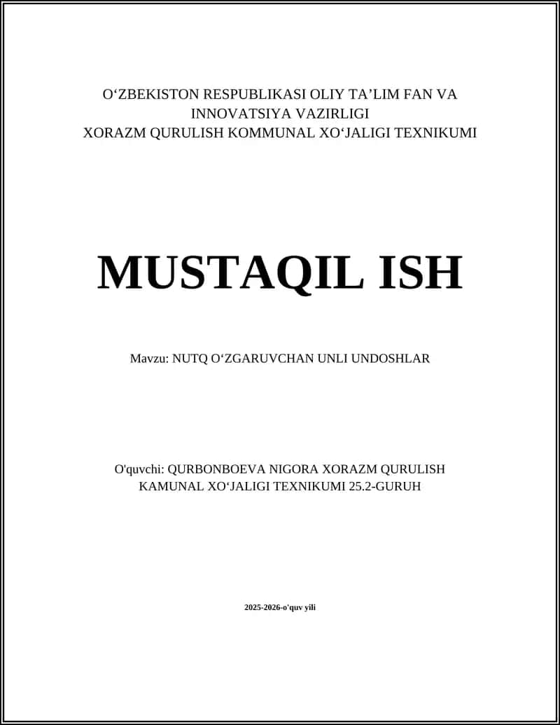 NUTQ OʻZGARUVCHAN UNLI UNDOSHLAR