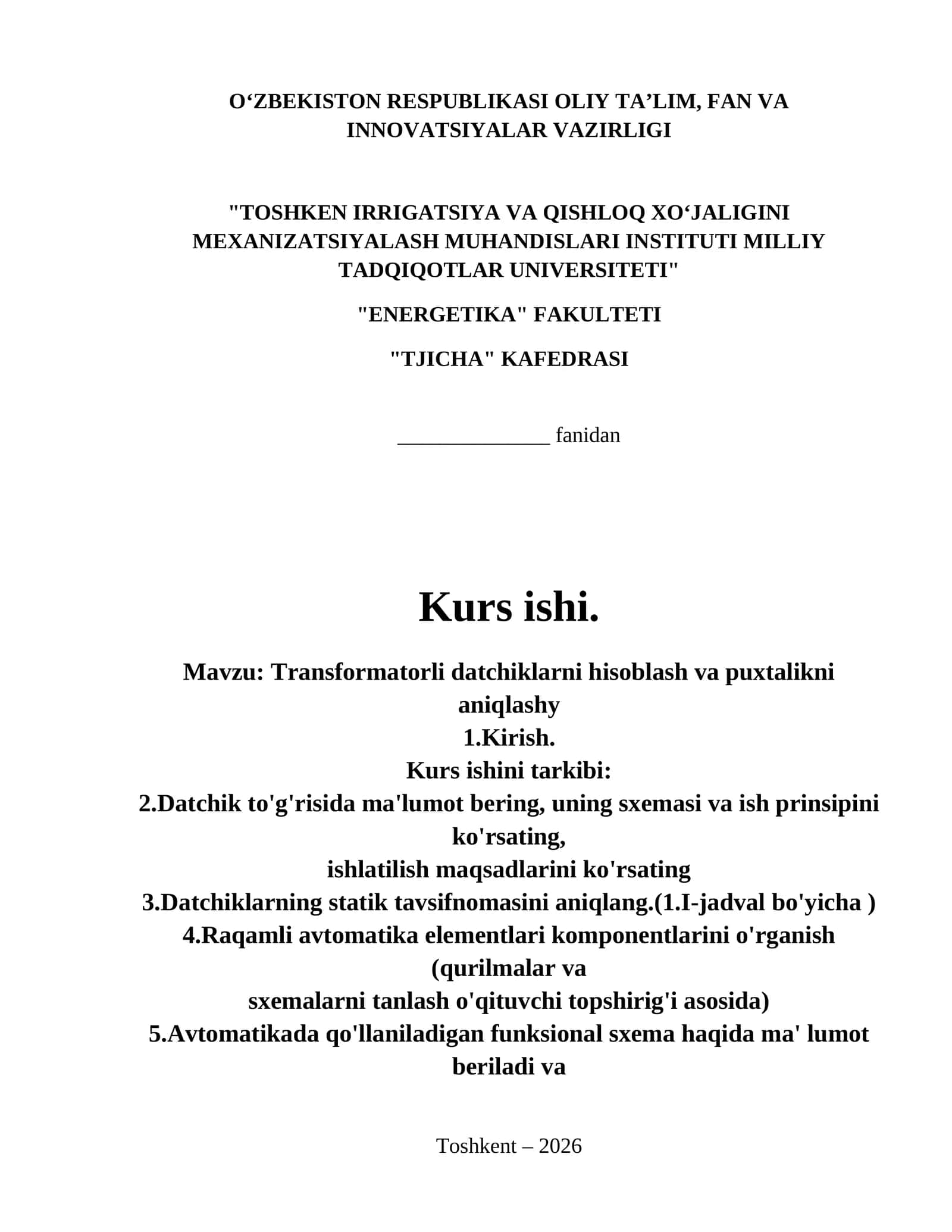 Transformatorli datchiklarni hisoblash va puxtalikni aniqlashy