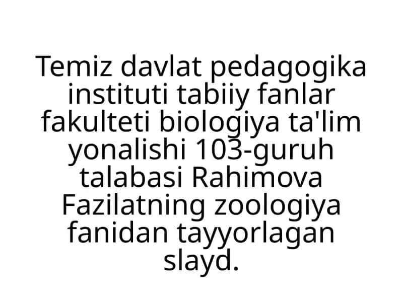 Rahimova Fazilat Zoologiya fanidan tayyorlagan slayd