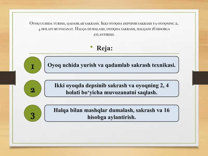 Oyoq uchida yurish va qadamlab sakrash texnikasi