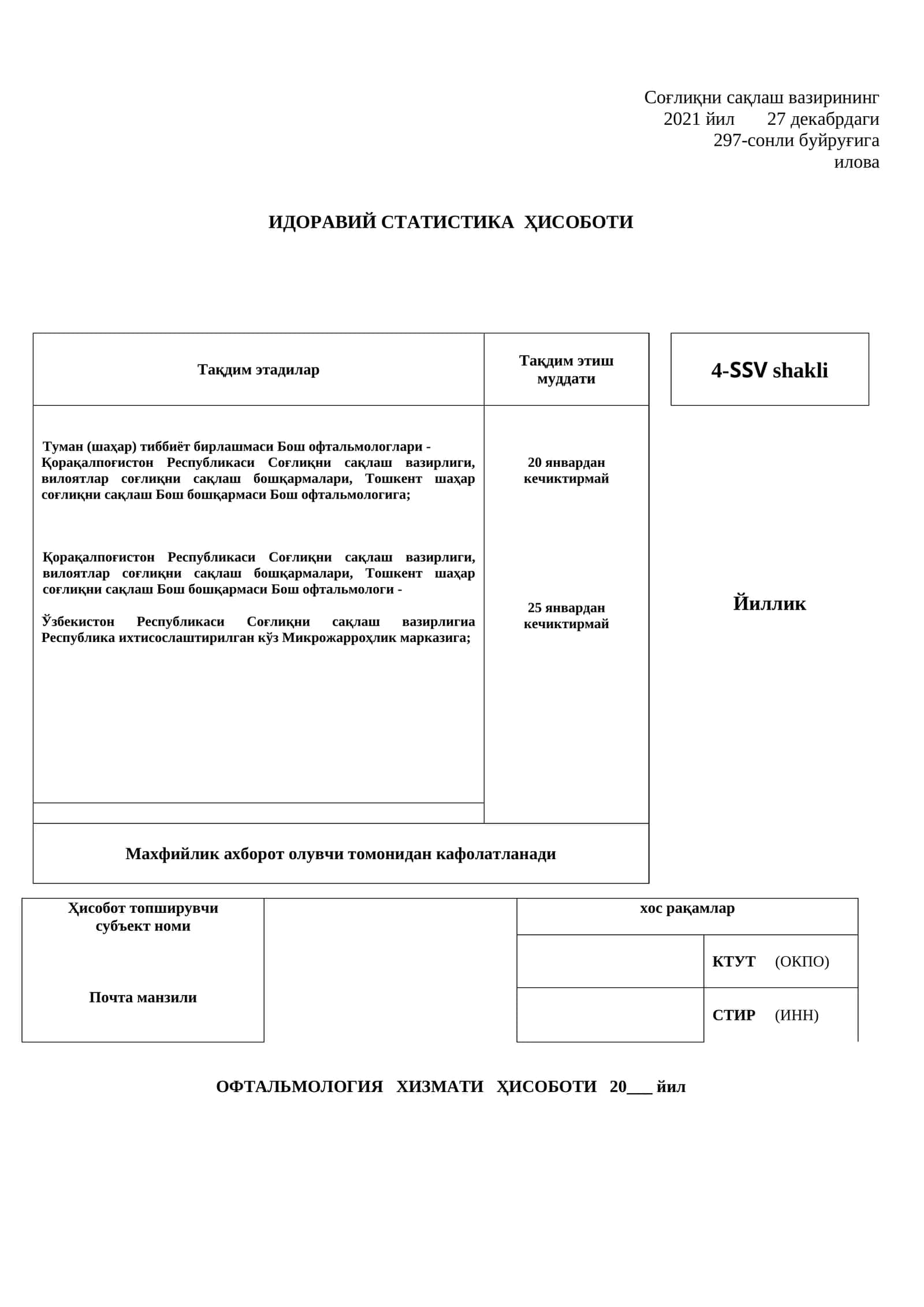 Oftalmologiya faoliyati 4-SSV shakli