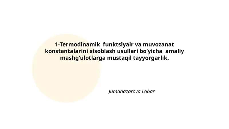Termodinamik funktsiyalr va muvozanat konstantalarini xisoblash usullari