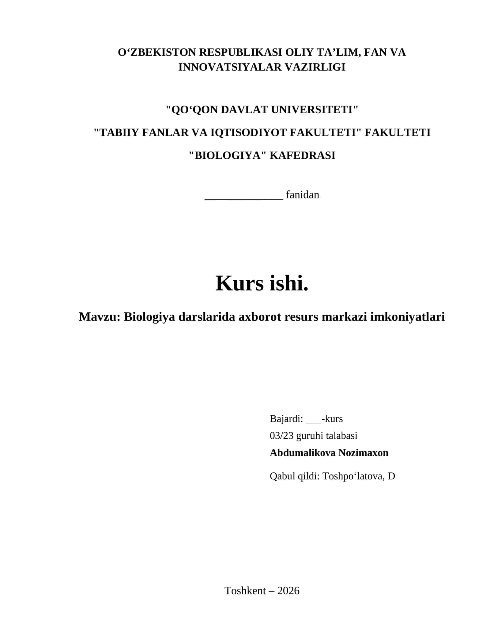 Biologiya darslarida axborot resurs markazi imkoniyatlari