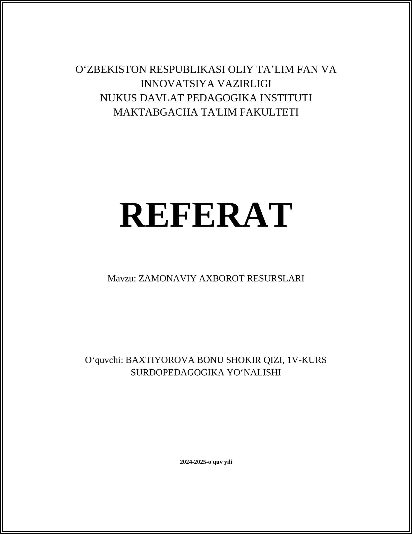 ZAMONAVIY AXBOROT RESURSLARI