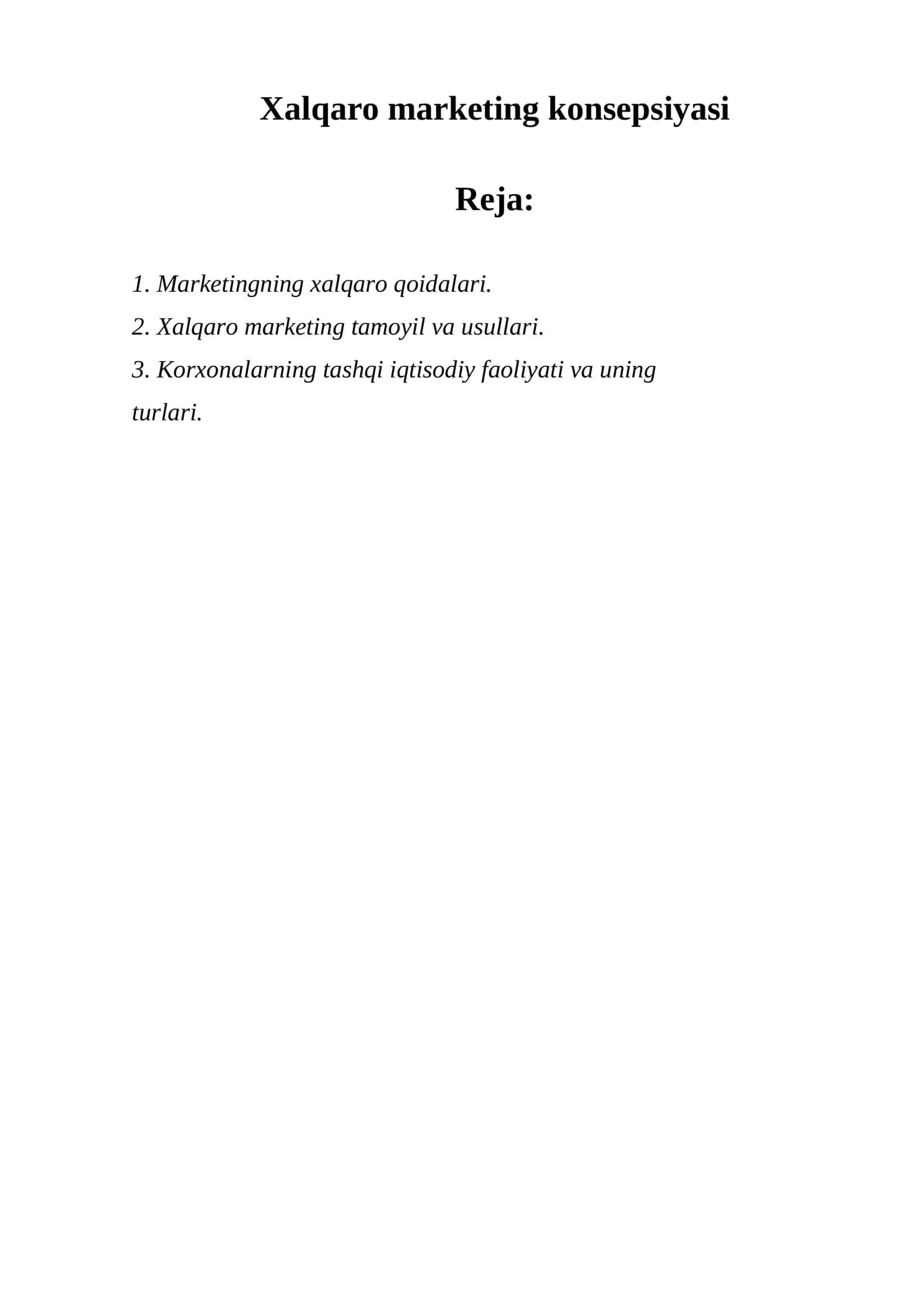 Xalqaro marketing konsepsiyasi