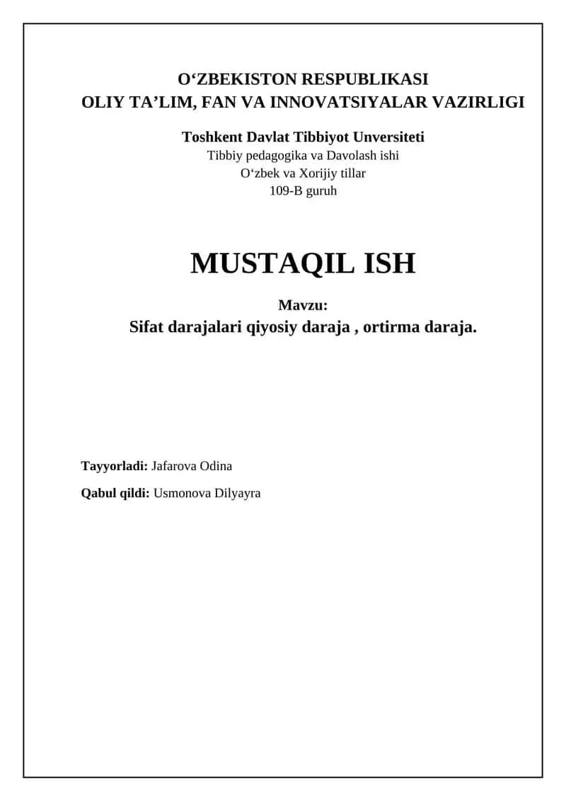Sifatlar va ularning darajalari