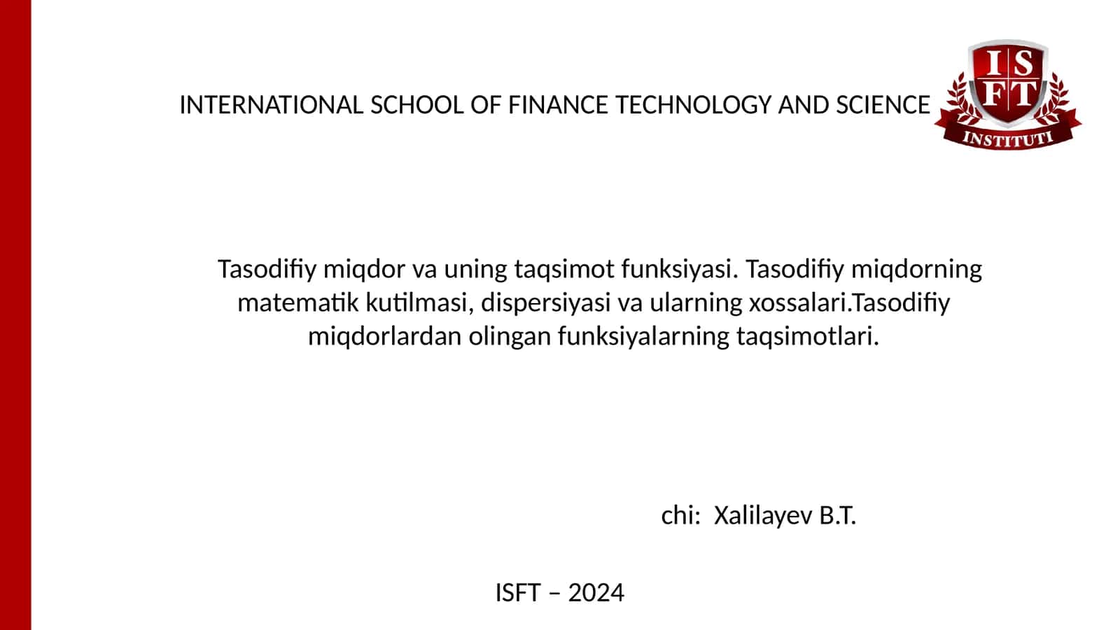 Tasodifiy miqdor va uning taqsimot funksiyasi
