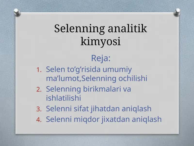 Selenning analitik kimyosi