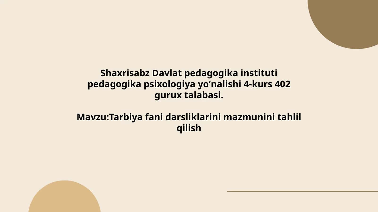 Tarbiya fani darsliklarini mazmunini tahlil qilish