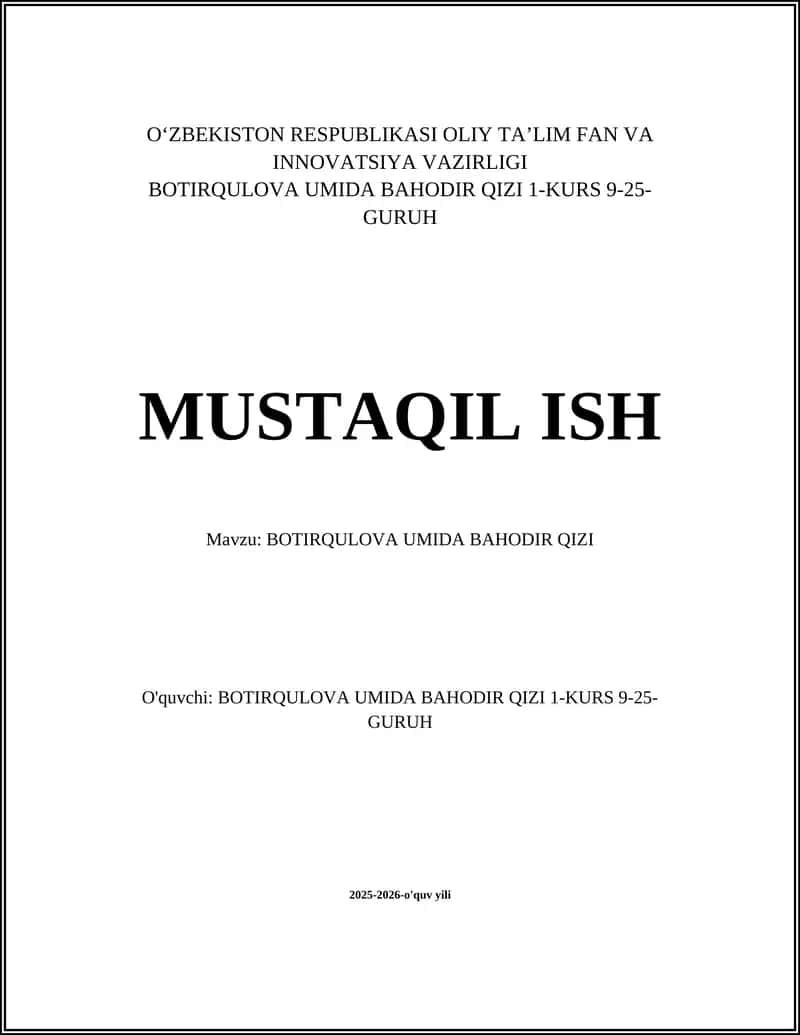 Botirqulova Umida Bahodir Qizi